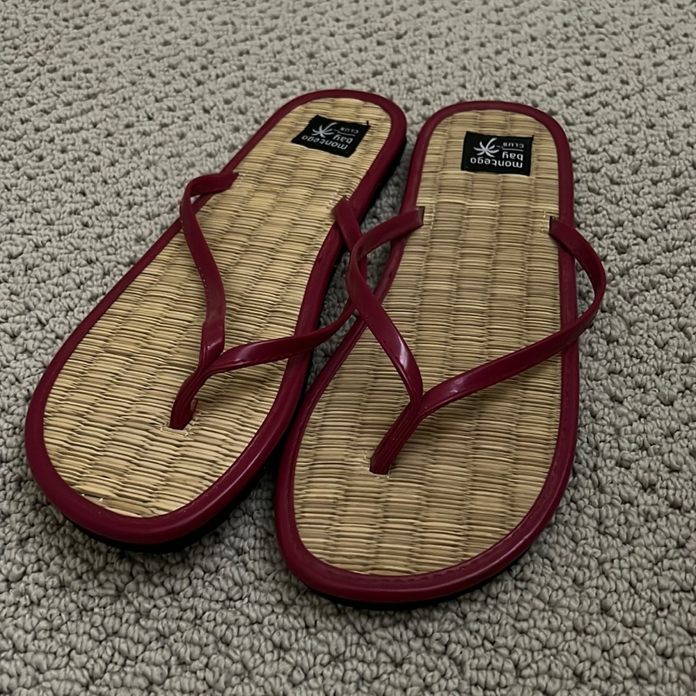 Red Tiki Inspired Flip Flops (Size 9-10)